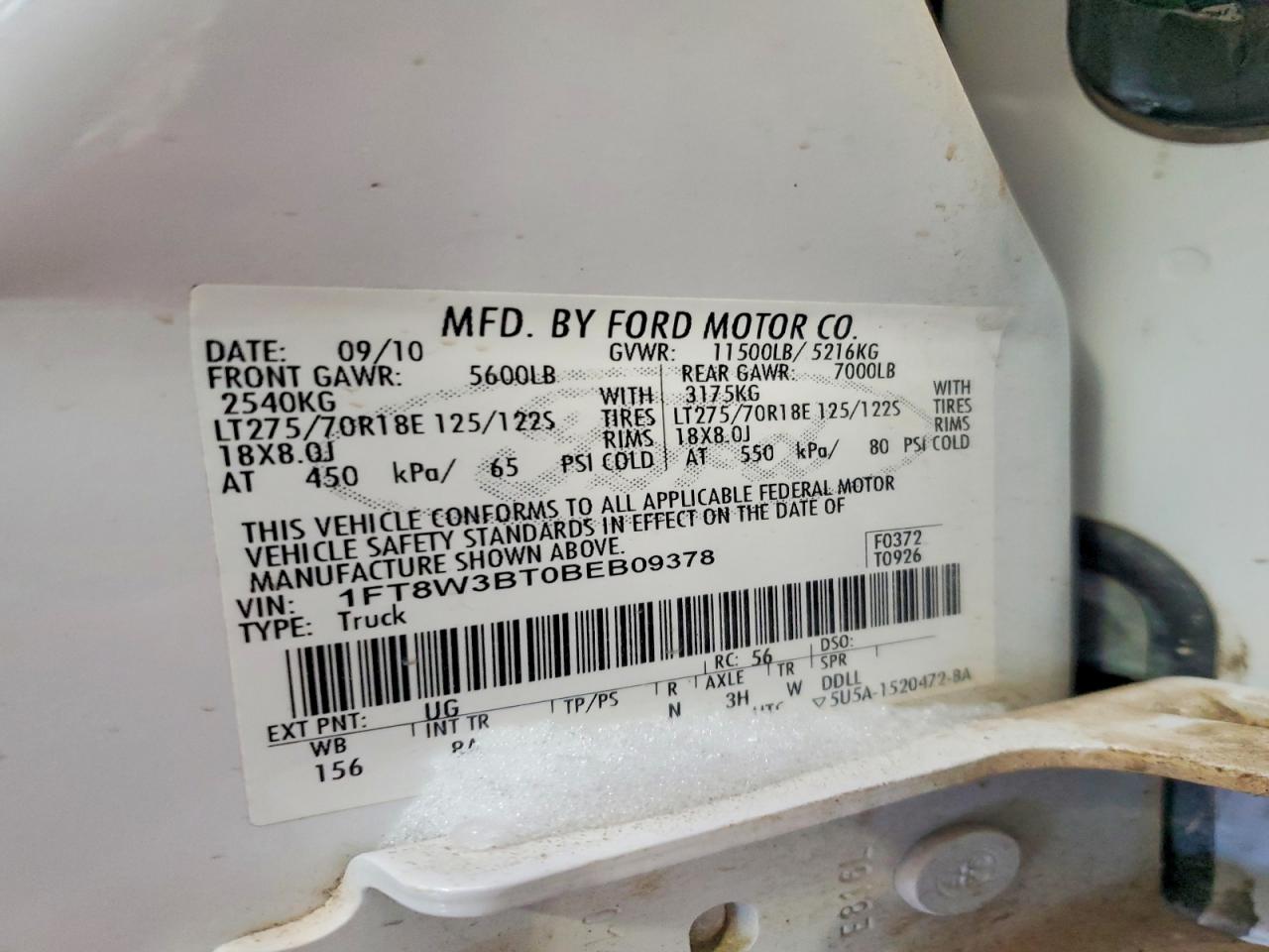 2011 Ford F350 Super Duty White vin: 1FT8W3BT0BEB09378