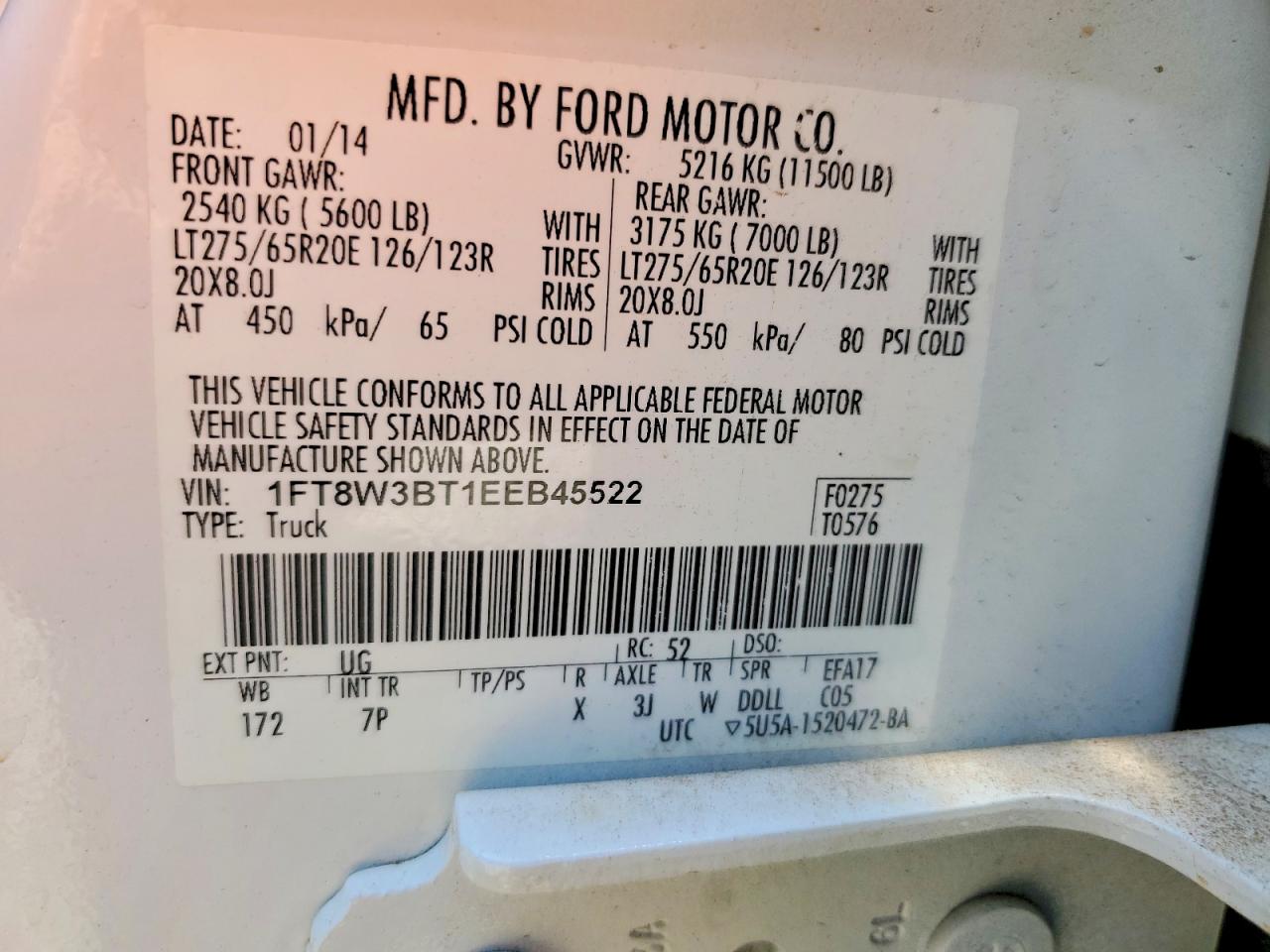 2014 Ford F350 Super Duty Белый vin: 1FT8W3BT1EEB45522