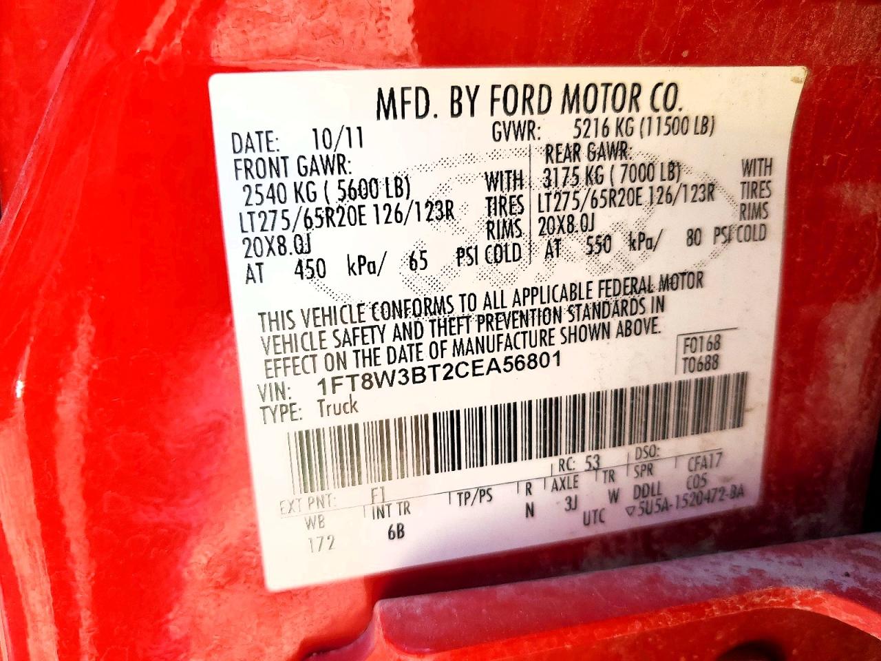 2012 Ford F350 Super Duty Red vin: 1FT8W3BT2CEA56801