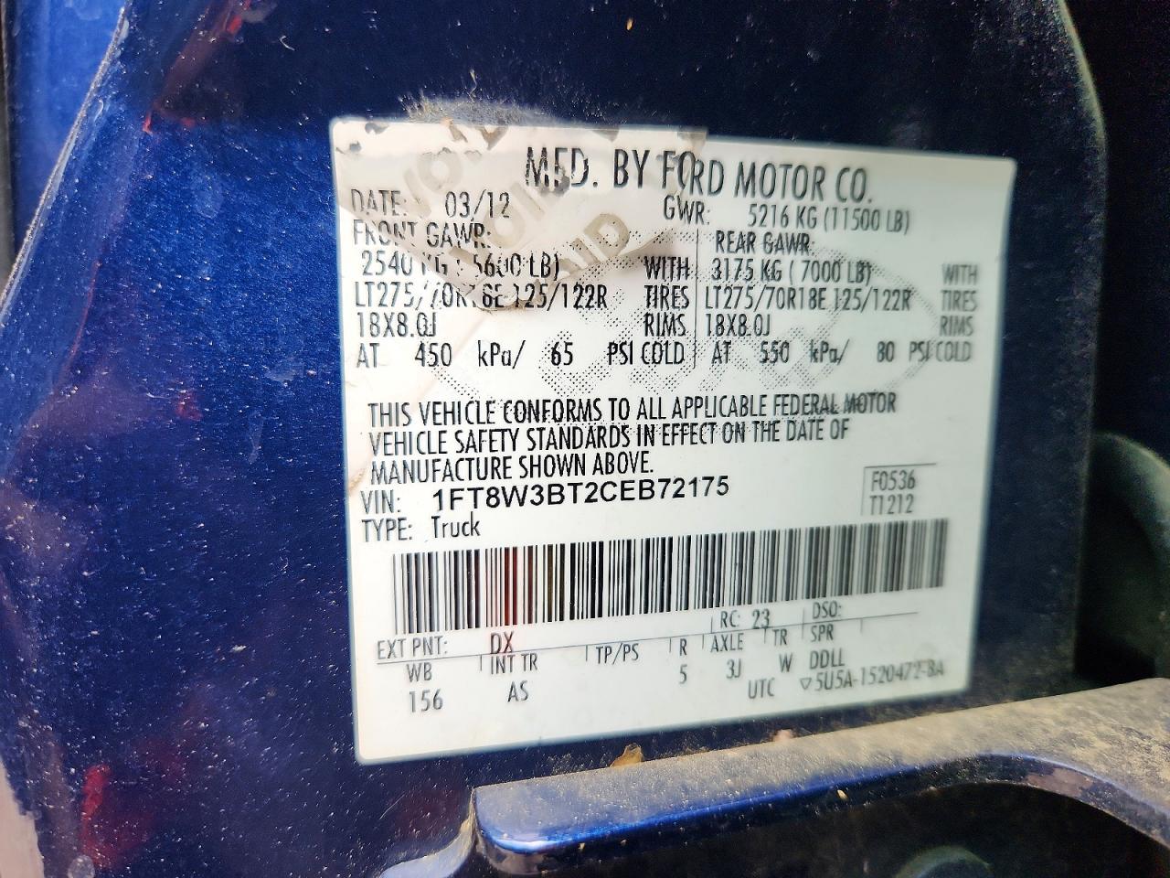 2012 Ford F350 Super Duty Blue vin: 1FT8W3BT2CEB72175