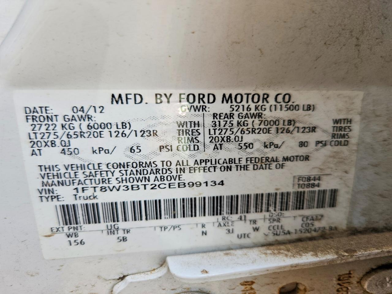 2012 Ford F350 White vin: 1FT8W3BT2CEB99134