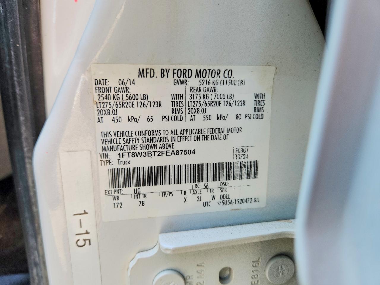 2015 Ford F350 Super Duty White vin: 1FT8W3BT2FEA87504