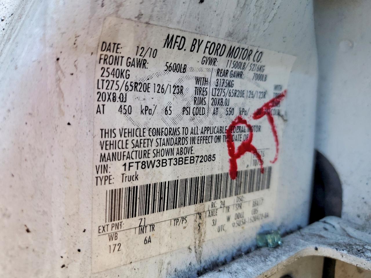 2011 Ford F350 Super Duty White vin: 1FT8W3BT3BEB72085
