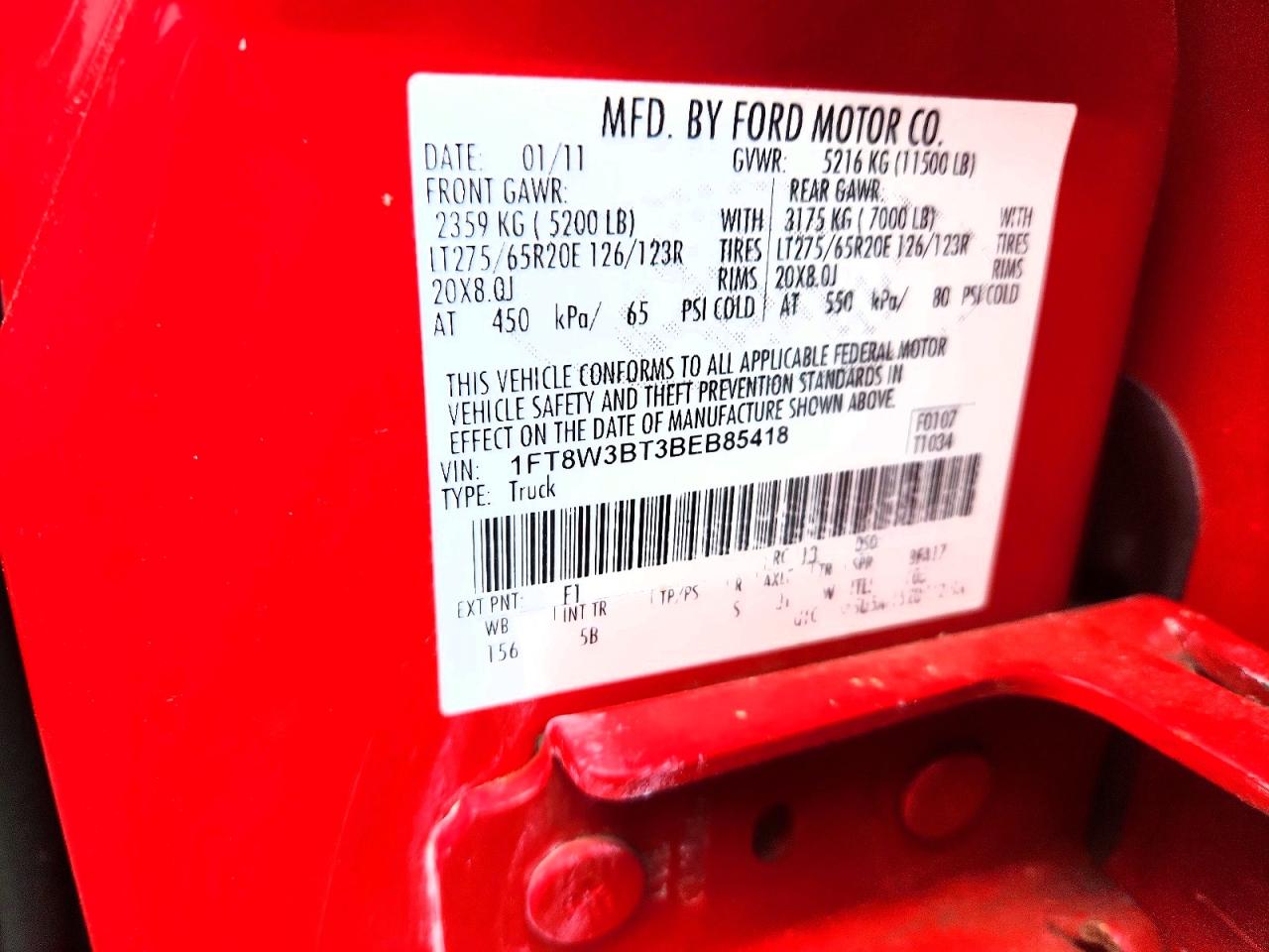 2011 Ford F350 Super Duty Red vin: 1FT8W3BT3BEB85418