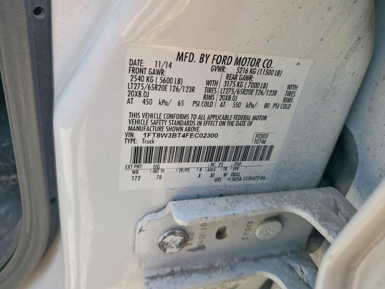 2015 Ford F350 Super Duty Белый vin: 1FT8W3BT4FEC02300