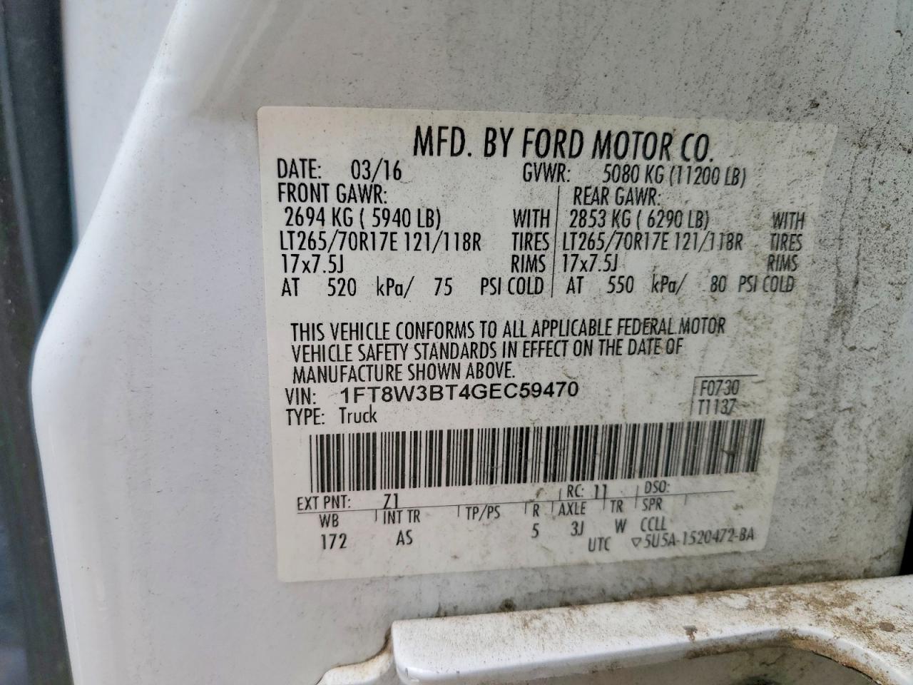 2016 Ford F350 Super Duty White vin: 1FT8W3BT4GEC59470