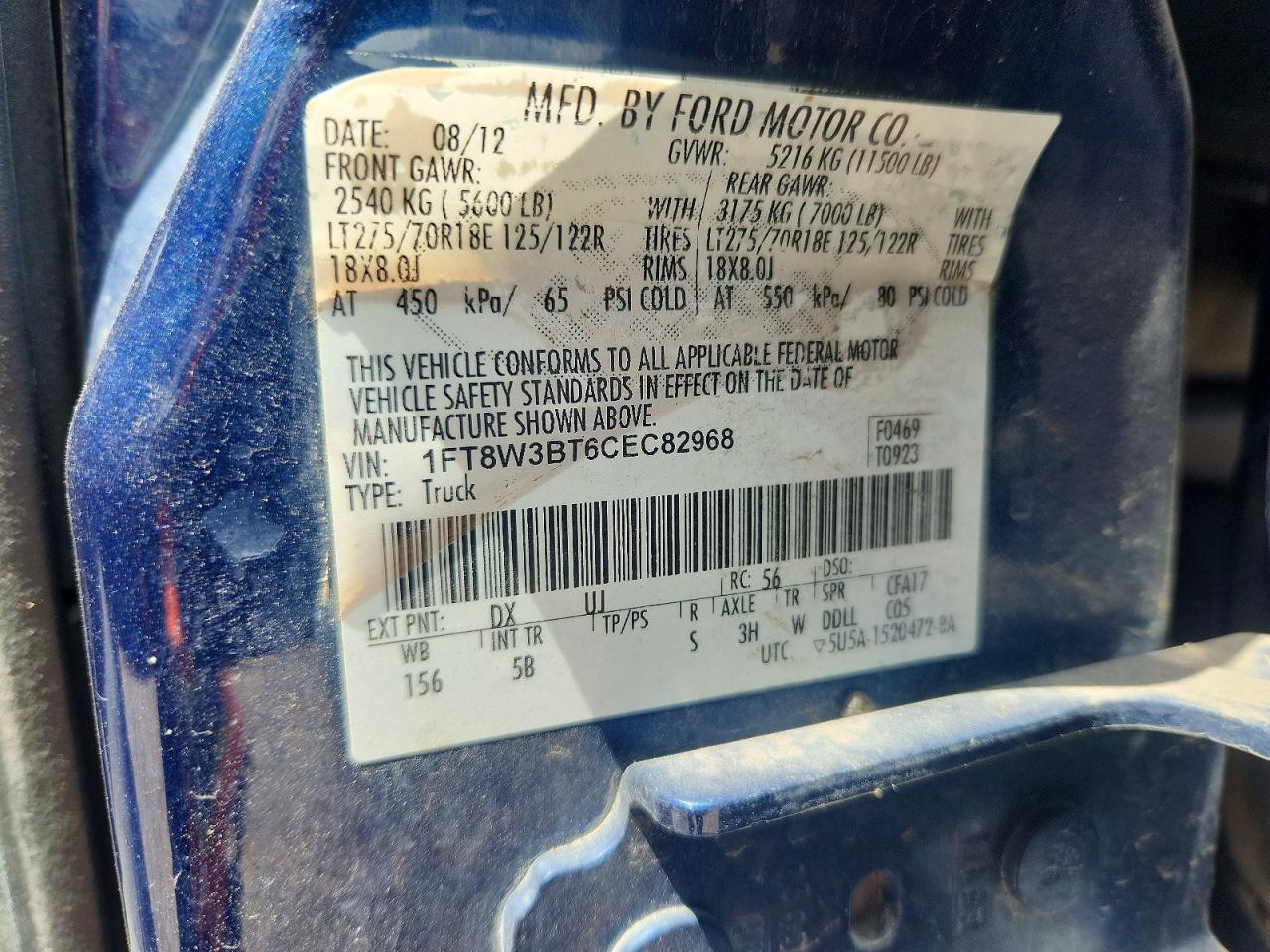 2012 Ford F350 Super Duty Blue vin: 1FT8W3BT6CEC82968