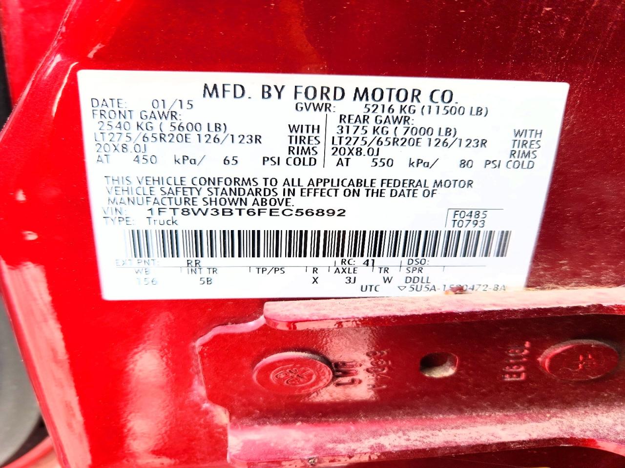 2015 Ford F350 Super Duty Red vin: 1FT8W3BT6FEC56892