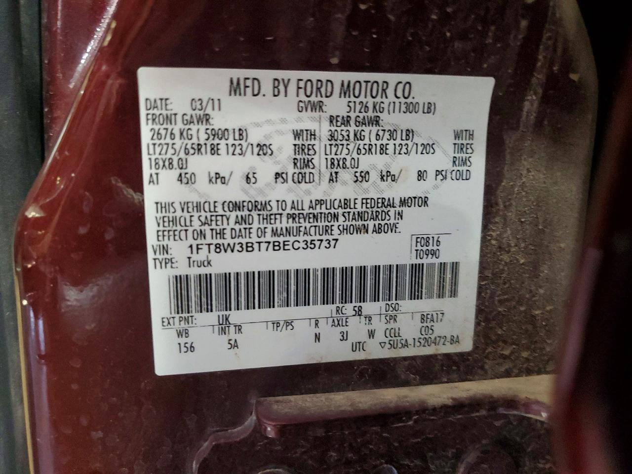 2011 Ford F350 Super Duty Maroon vin: 1FT8W3BT7BEC35737