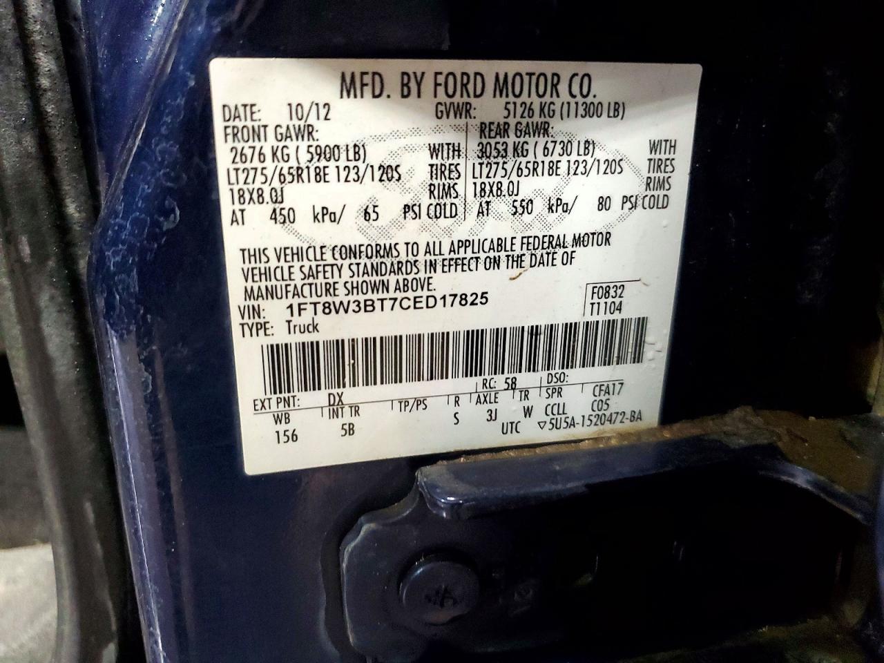 2012 Ford F350 Super Duty Blue vin: 1FT8W3BT7CED17825