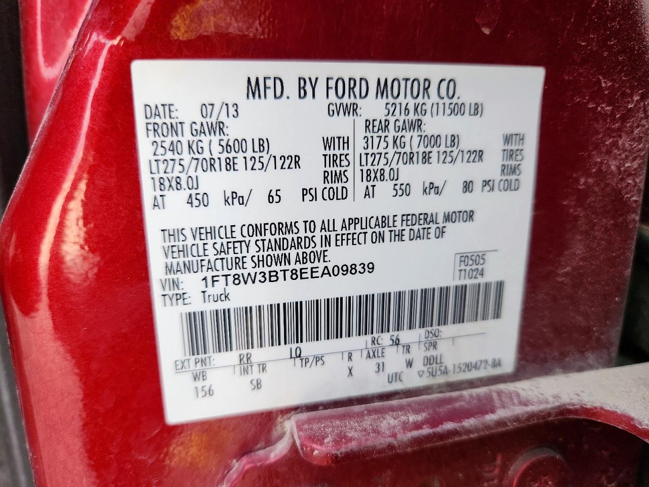 2014 Ford F350 Super Duty Burgundy vin: 1FT8W3BT8EEA09839