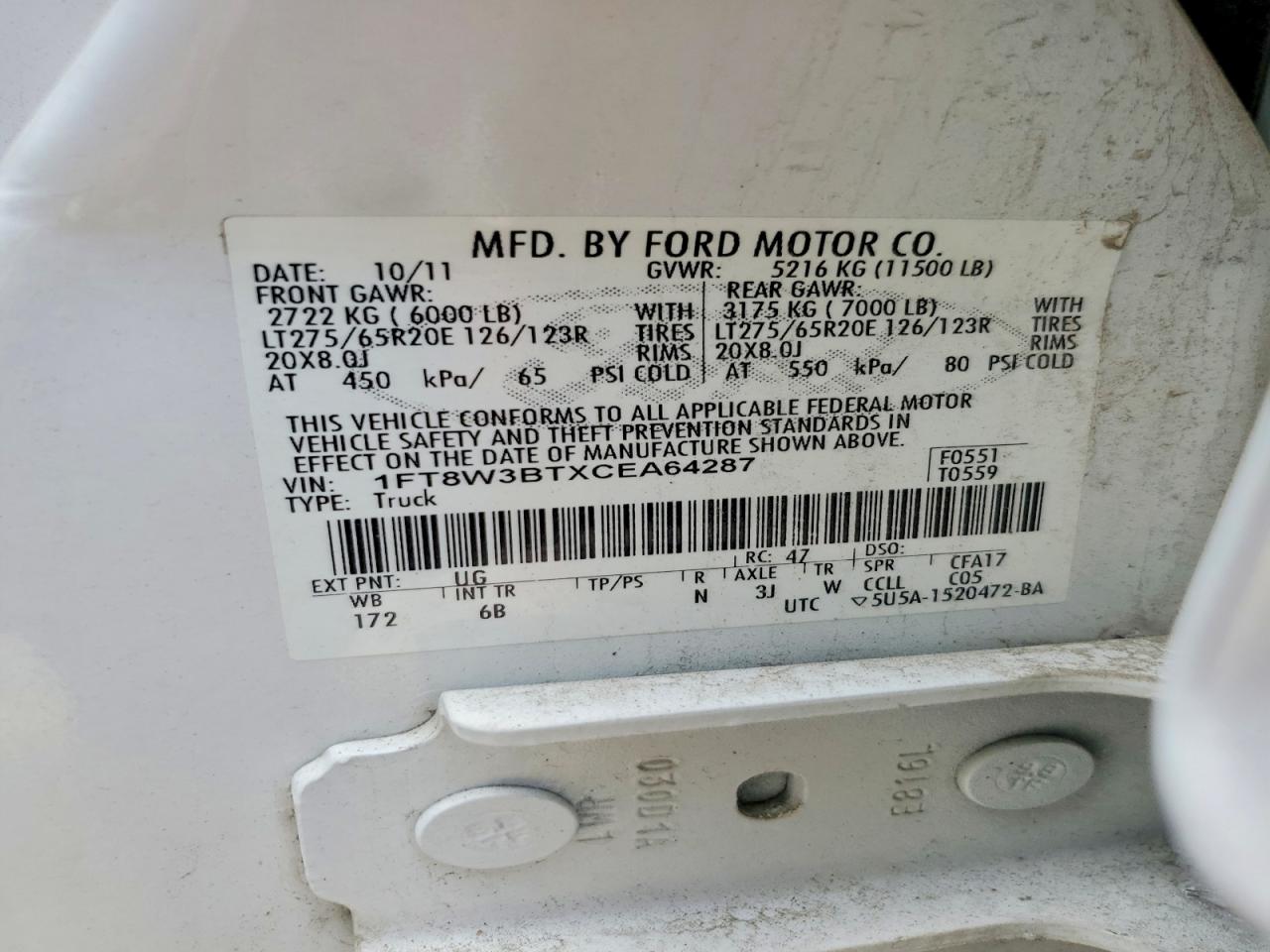 2012 Ford F350 Super Duty White vin: 1FT8W3BTXCEA64287