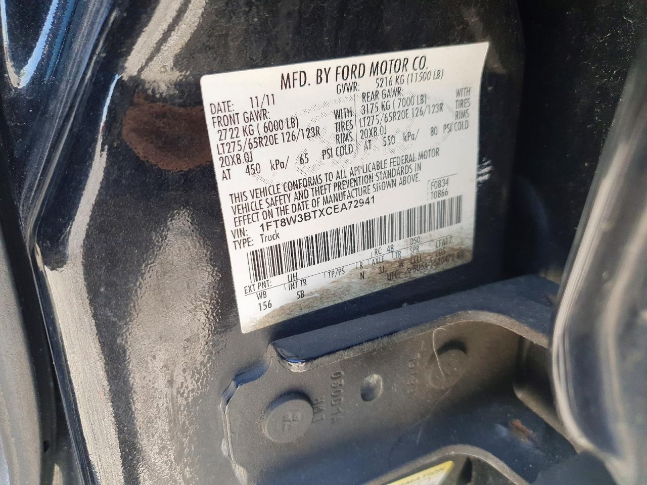 2012 Ford F350 Super Duty Black vin: 1FT8W3BTXCEA72941