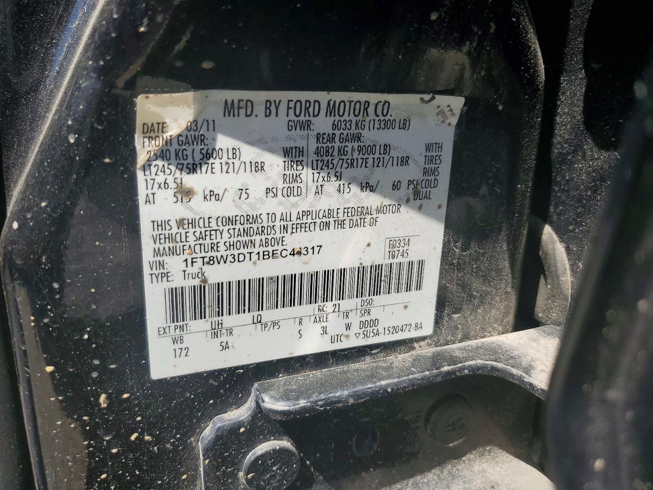 2011 Ford F350 Super Duty Black vin: 1FT8W3DT1BEC44317