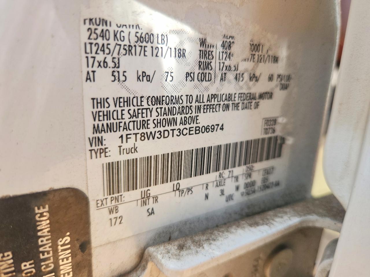 2012 Ford F350 Super Duty White vin: 1FT8W3DT3CEB06974