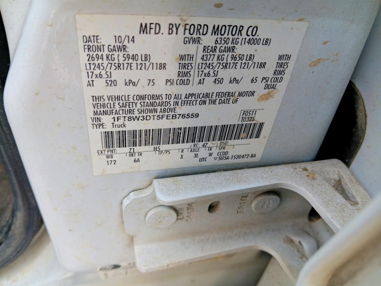2015 Ford F350 Super Duty White vin: 1FT8W3DT5FEB76559