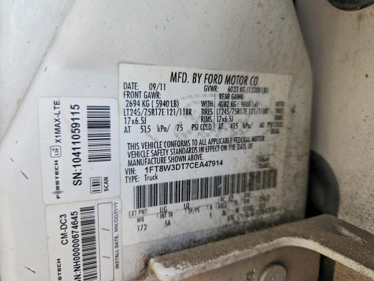 2012 Ford F350 Super Duty White vin: 1FT8W3DT7CEA47914