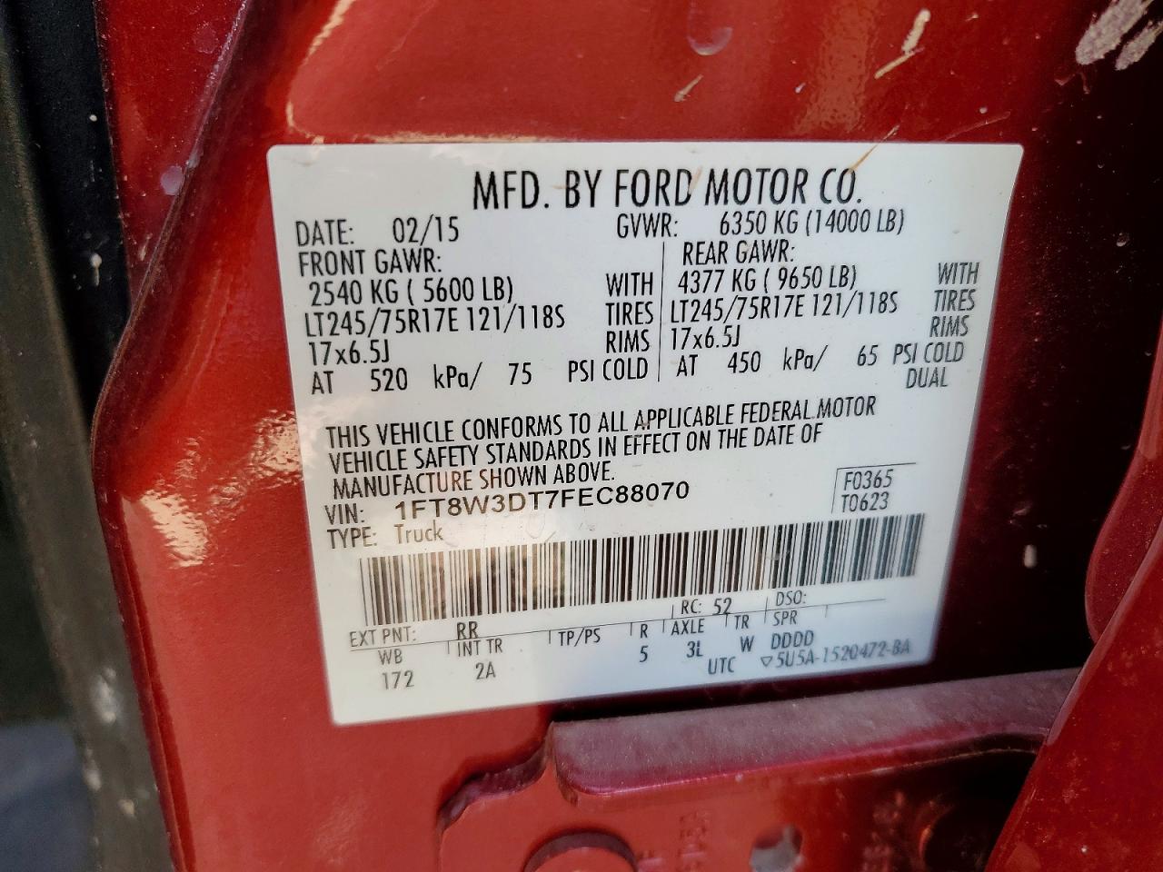 2015 Ford F350 Super Duty Maroon vin: 1FT8W3DT7FEC88070