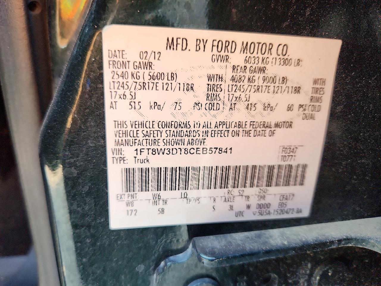 2012 Ford F350 Super Duty Green vin: 1FT8W3DT8CEB57841