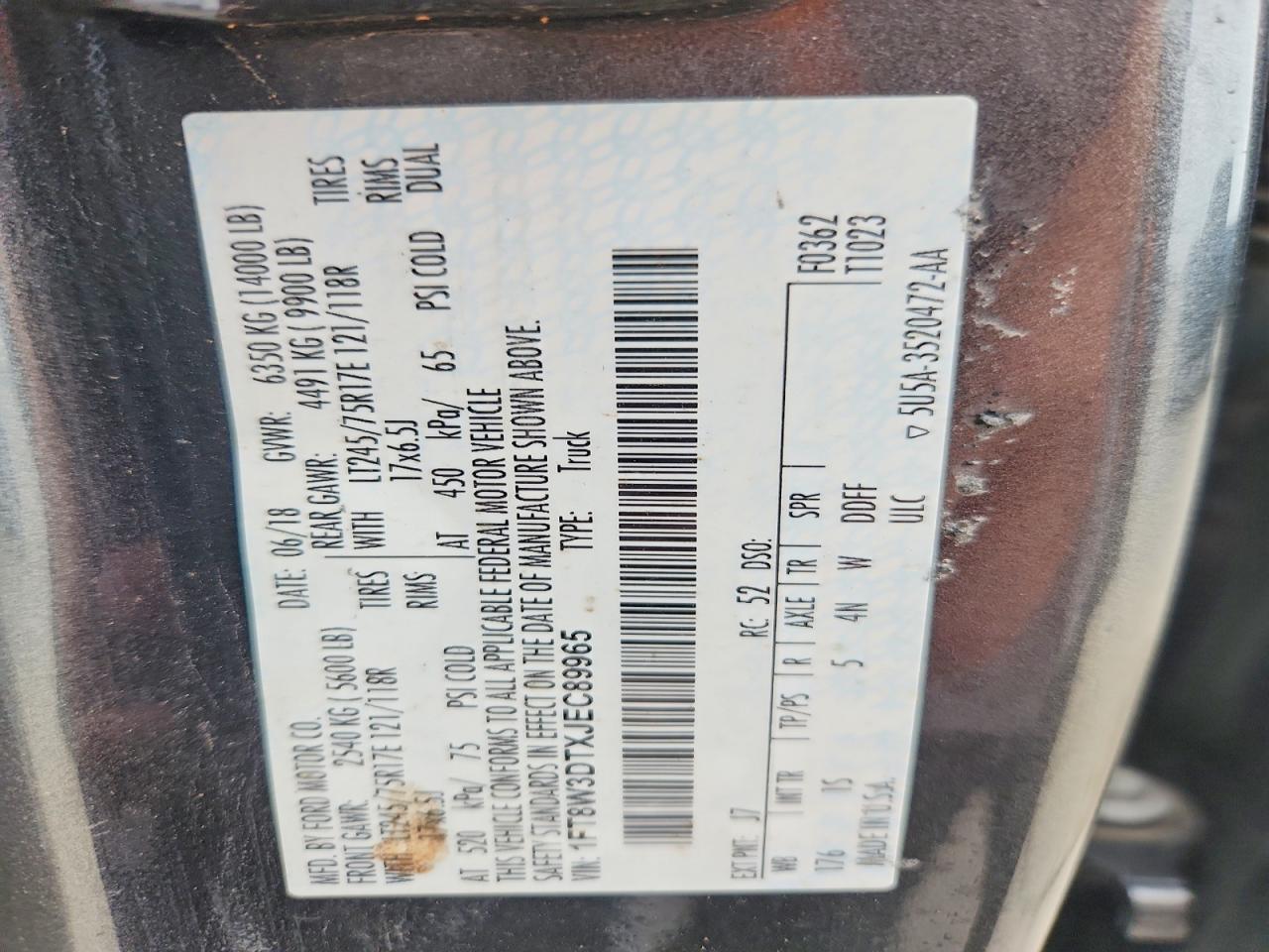 2018 Ford F350 Super Duty Серый vin: 1FT8W3DTXJEC89965