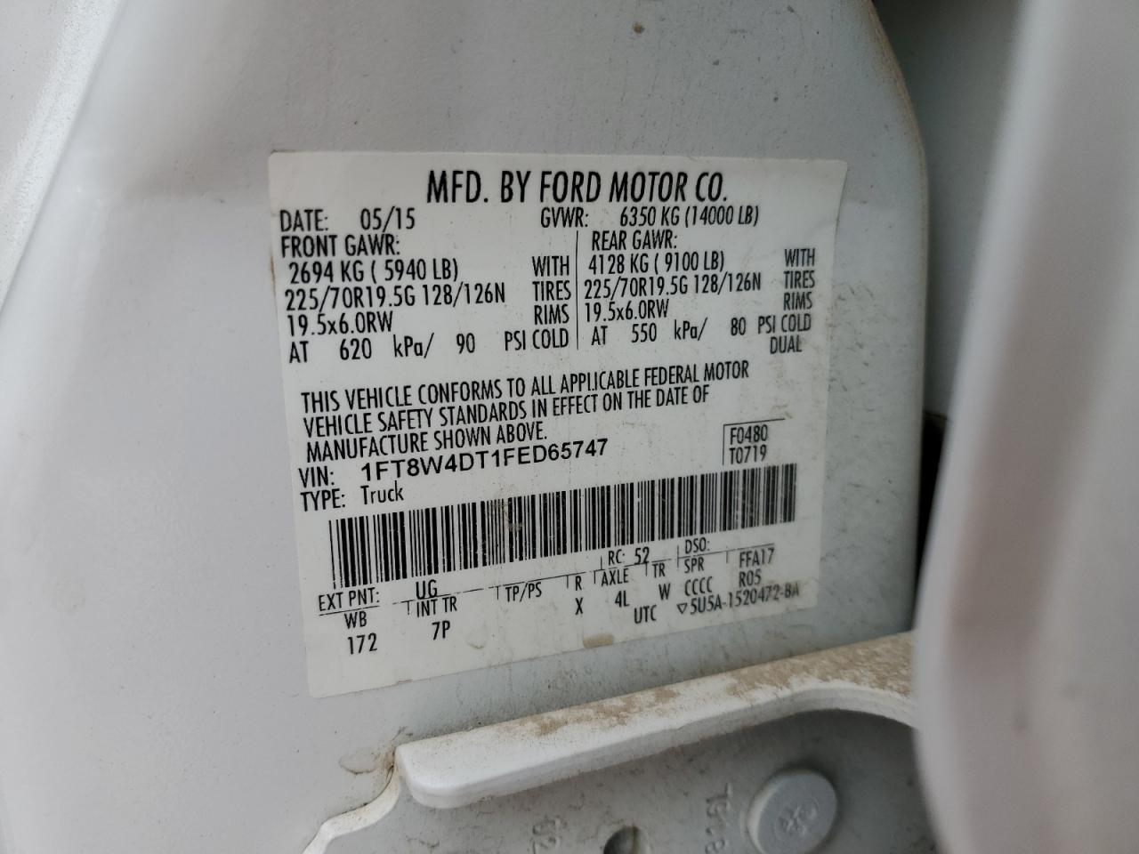 2015 Ford F450 Super Duty White vin: 1FT8W4DT1FED65747