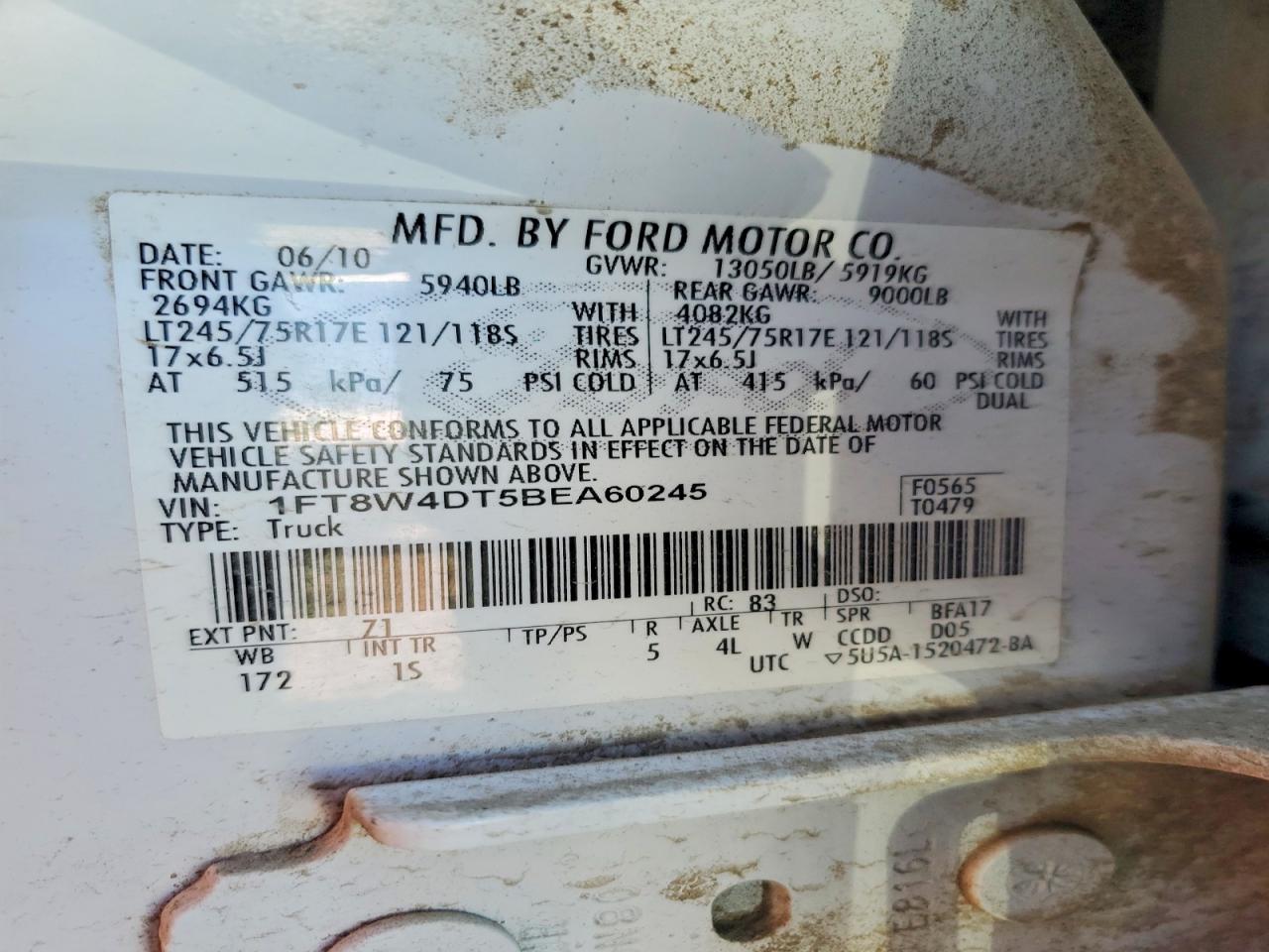 2011 Ford F450 Super Duty Белый vin: 1FT8W4DT5BEA60245