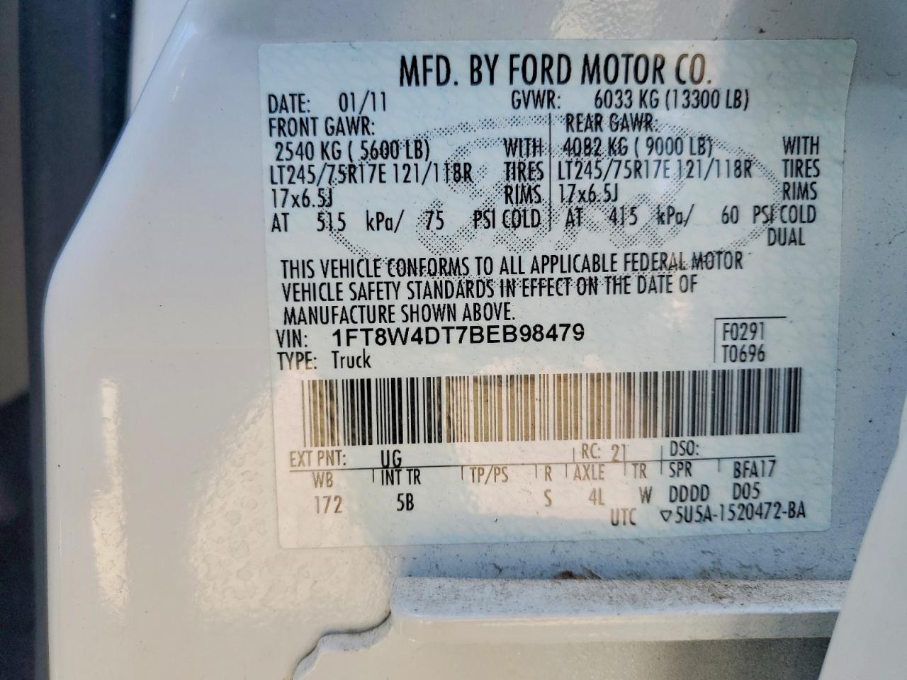 2011 Ford F450 Super Duty White vin: 1FT8W4DT7BEB98479