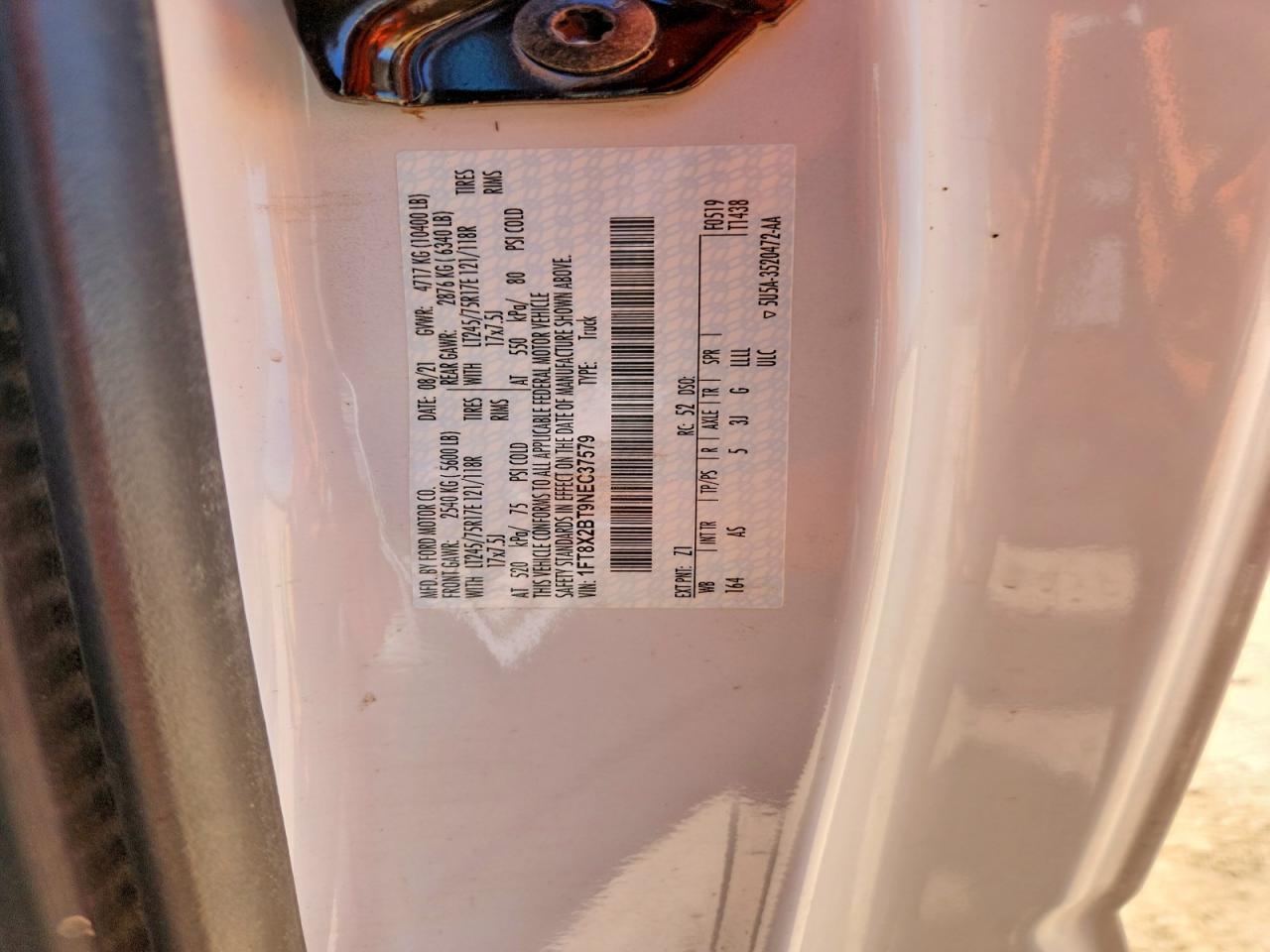 2022 Ford F250 Super Duty White vin: 1FT8X2BT9NEC37579