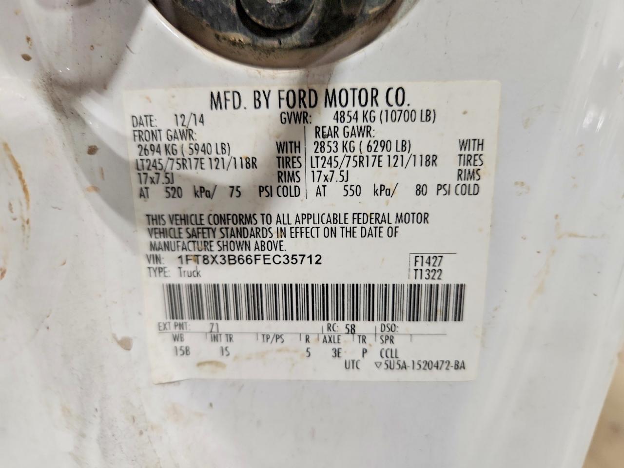 2015 Ford F350 Super Duty White vin: 1FT8X3B66FEC35712