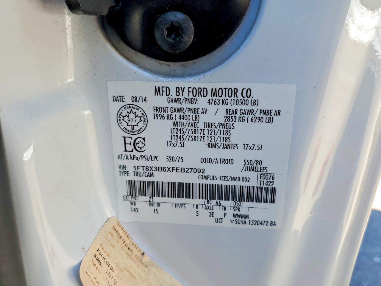 2015 Ford F350 Super Duty White vin: 1FT8X3B6XFEB27092