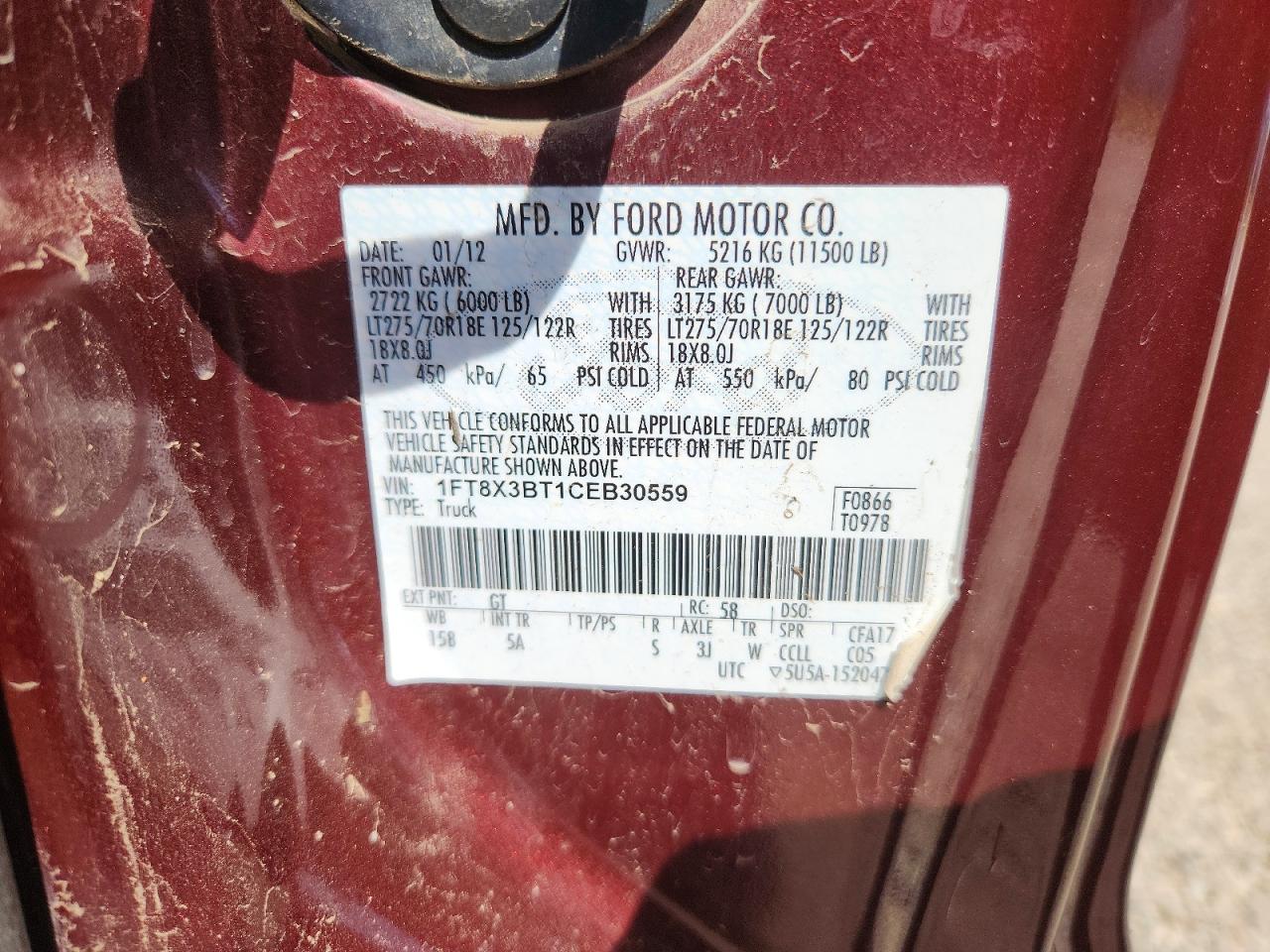 2012 Ford F350 Super Duty Burgundy vin: 1FT8X3BT1CEB30559