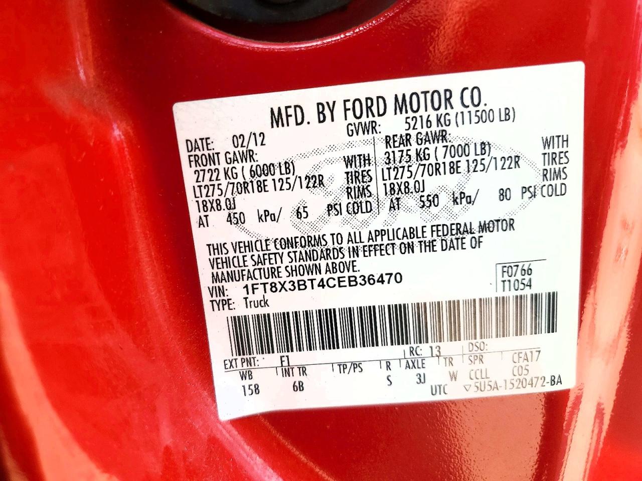 2012 Ford F350 Super Duty Red vin: 1FT8X3BT4CEB36470