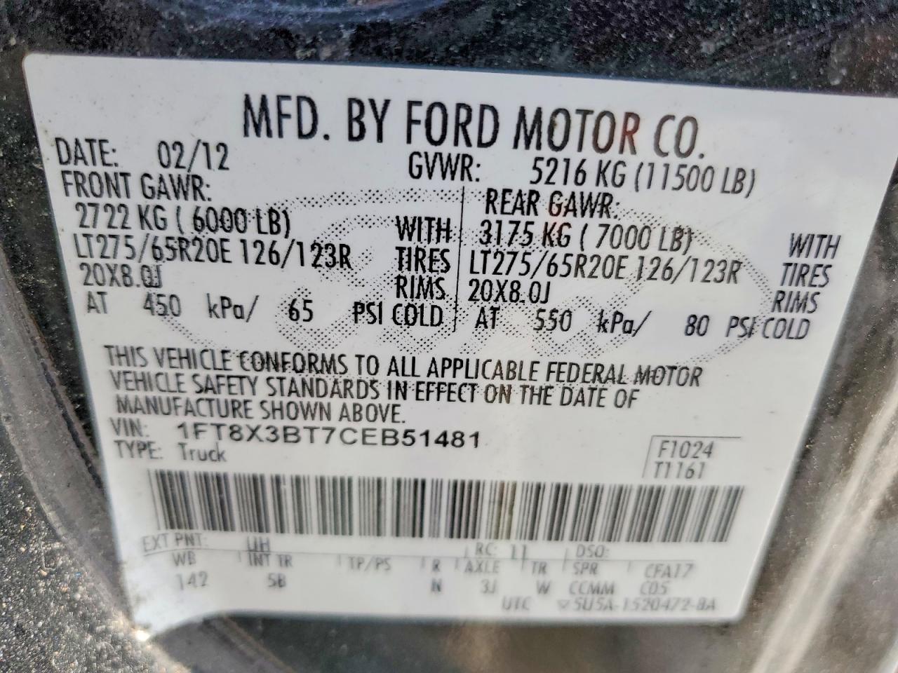 2012 Ford F350 Super Duty Black vin: 1FT8X3BT7CEB51481
