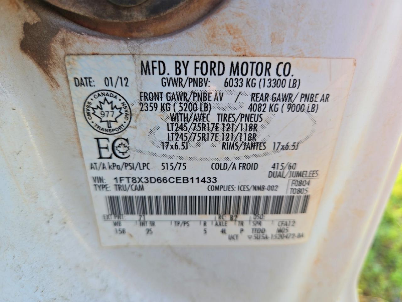 2012 Ford F350 Super Duty White vin: 1FT8X3D66CEB11433