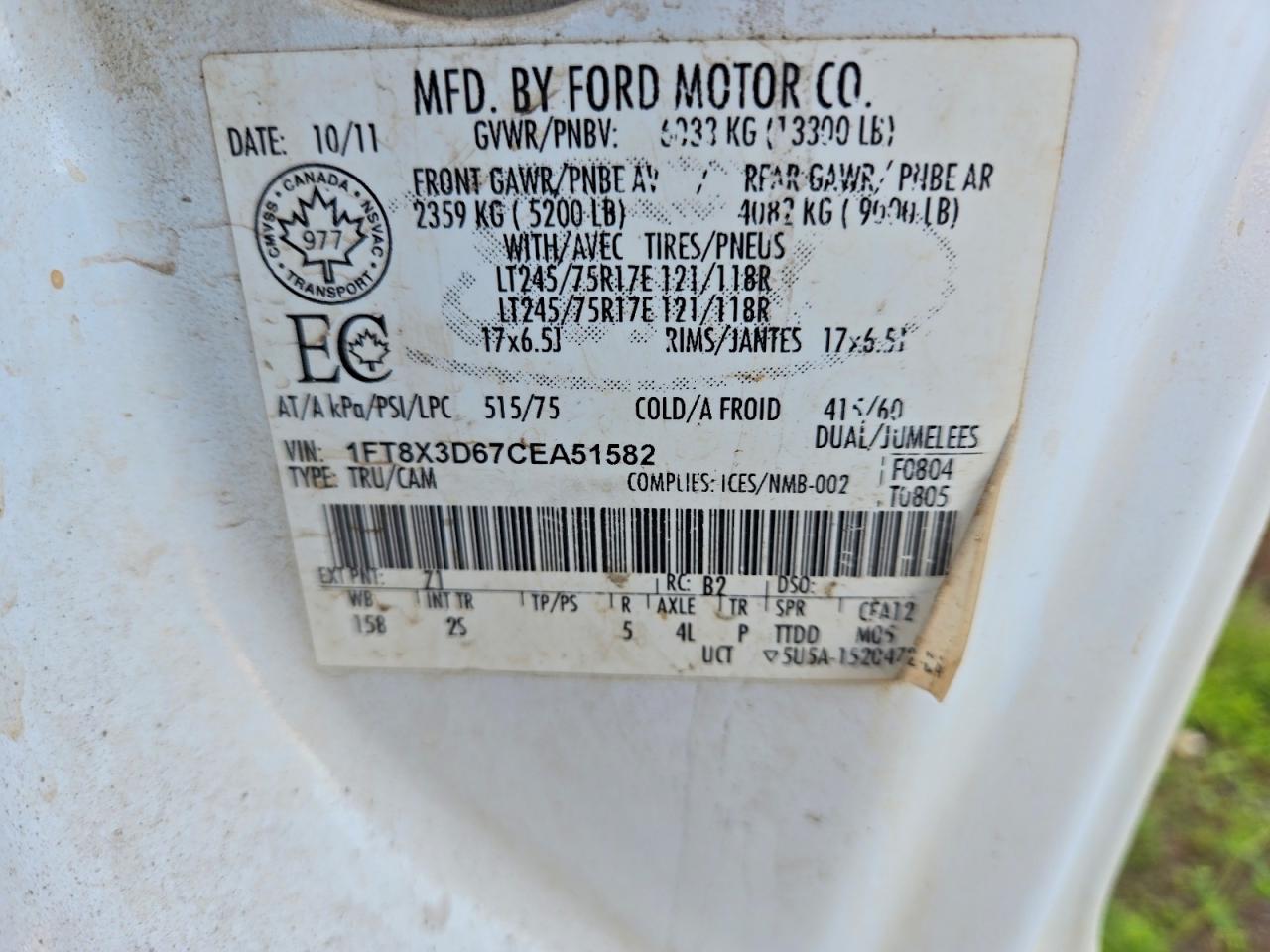2012 Ford F350 Super Duty White vin: 1FT8X3D67CEA51582