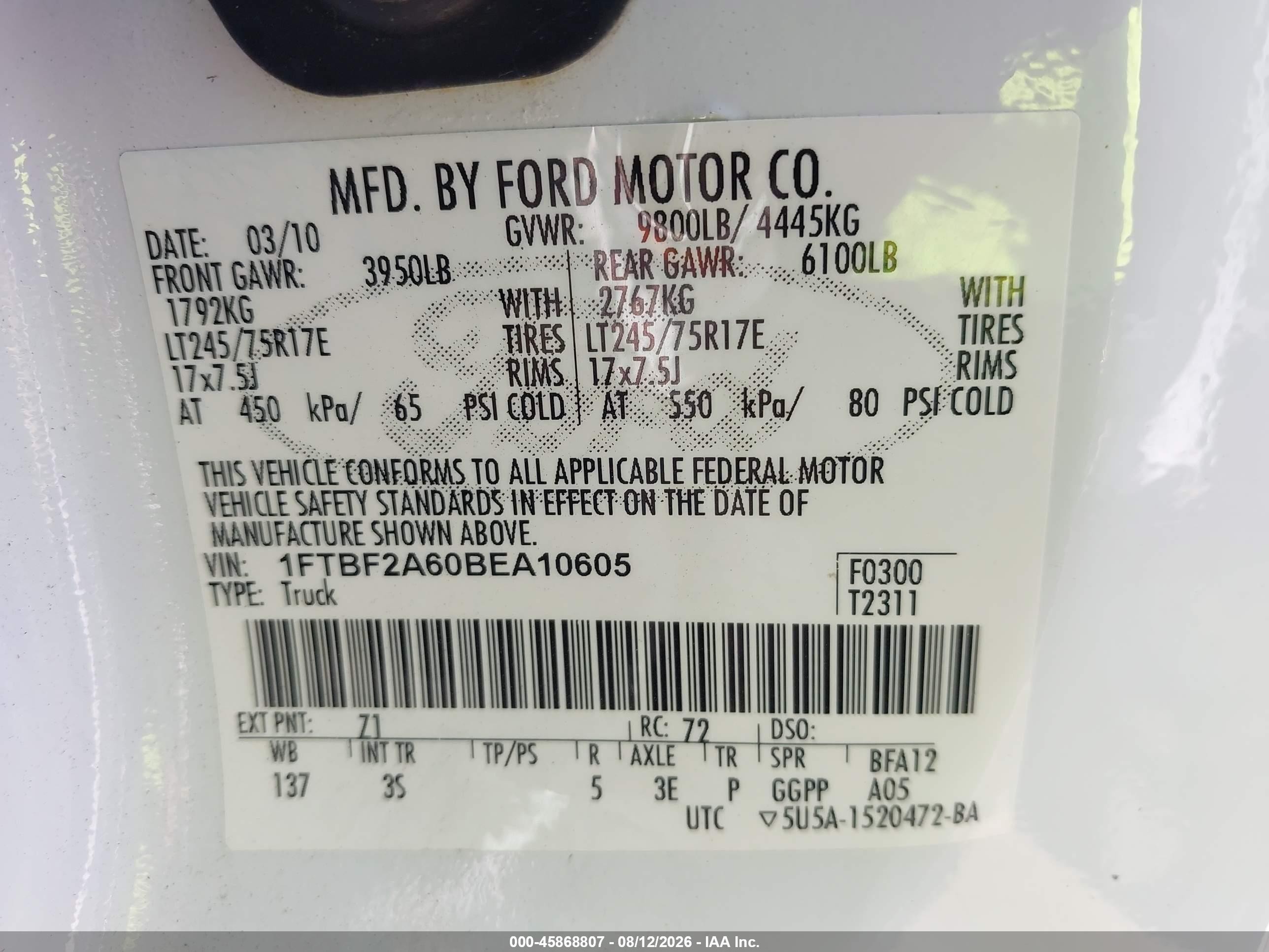 2011 Ford F-250 Xlt White vin: 1FTBF2A60BEA10605