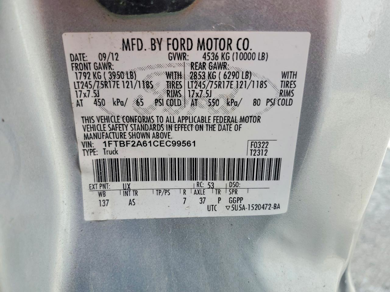2012 Ford F250 Super Duty Silver vin: 1FTBF2A61CEC99561