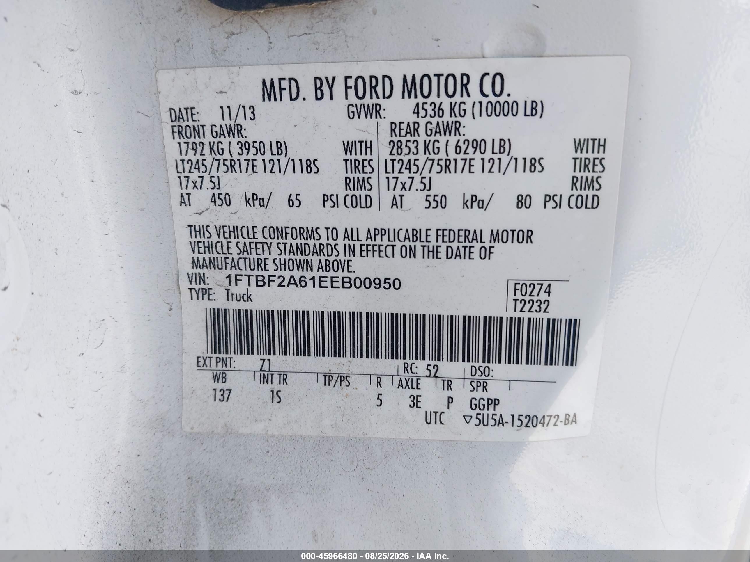 2014 Ford F-250 Xl Белый vin: 1FTBF2A61EEB00950