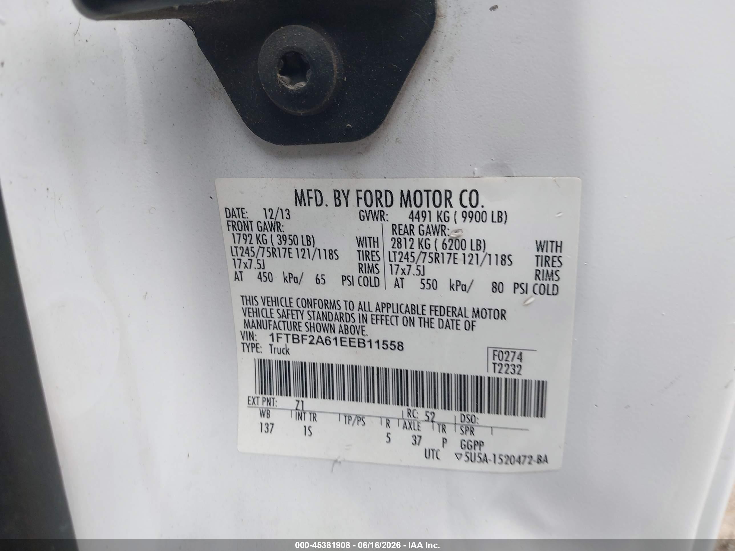 2014 Ford F-250 Xl White vin: 1FTBF2A61EEB11558