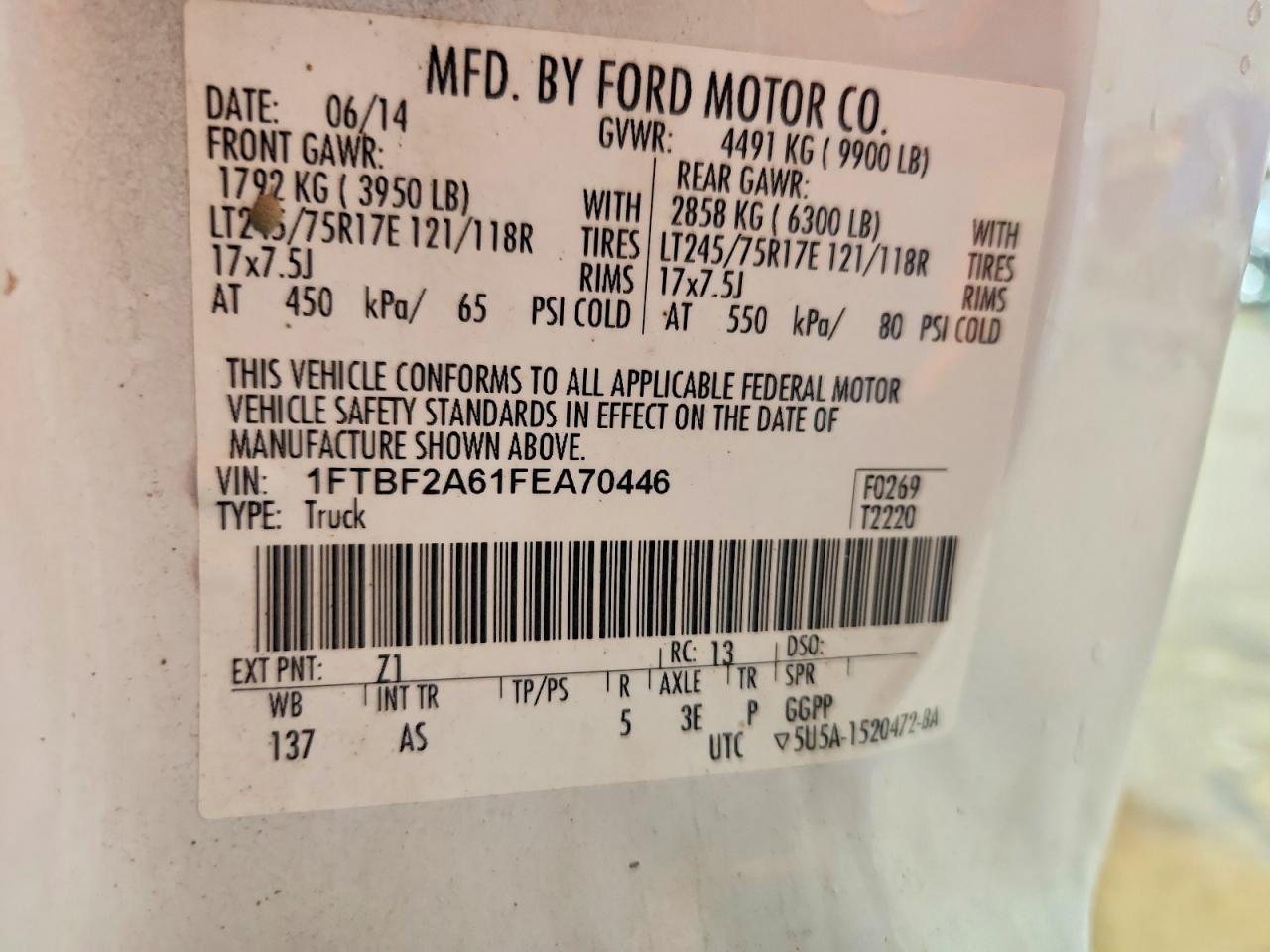 2015 Ford F250 Super Duty White vin: 1FTBF2A61FEA70446