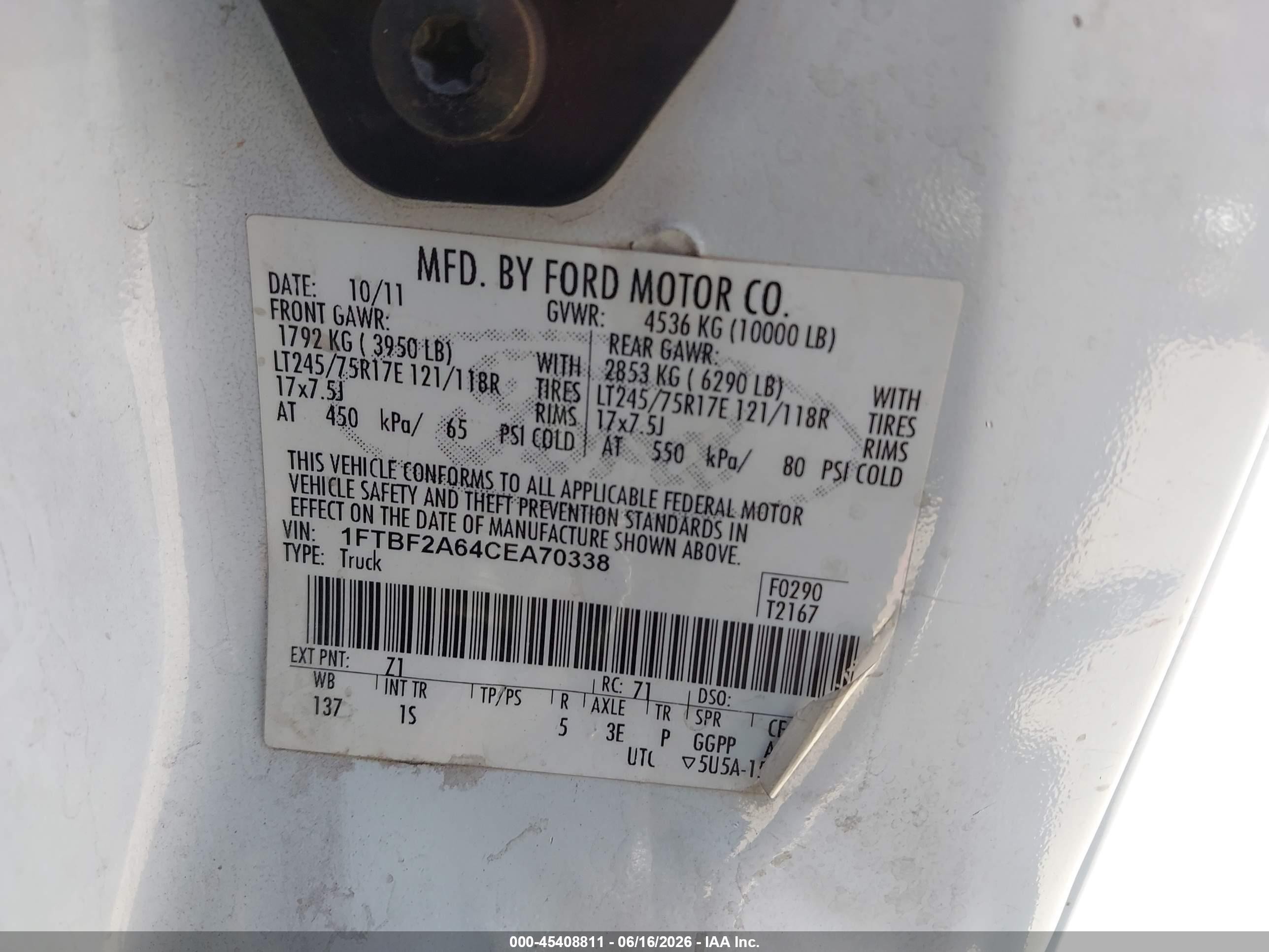 2012 Ford Super Duty F-250 Srw Xl Белый vin: 1FTBF2A64CEA70338