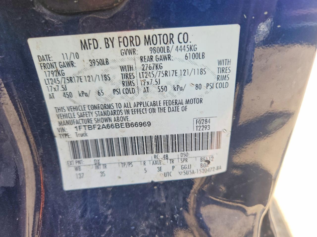 2011 Ford F250 Super Duty Blue vin: 1FTBF2A66BEB66969