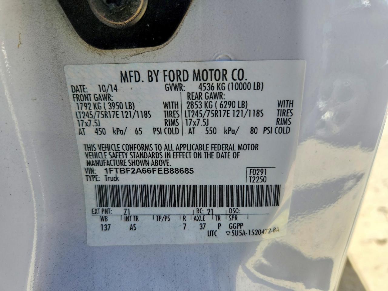 2015 Ford F250 Super Duty White vin: 1FTBF2A66FEB88685
