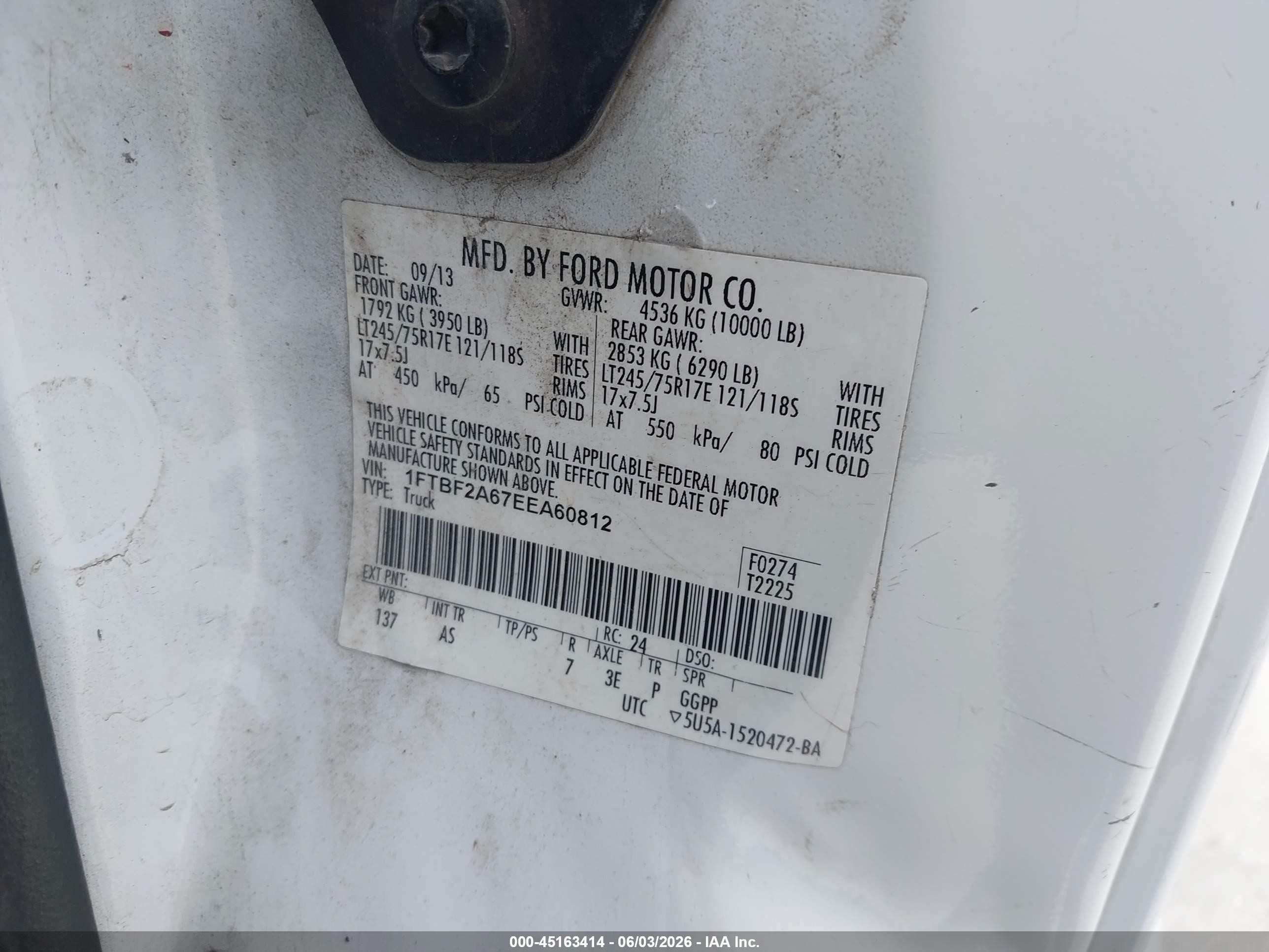 2014 Ford F-250 Xl White vin: 1FTBF2A67EEA60812