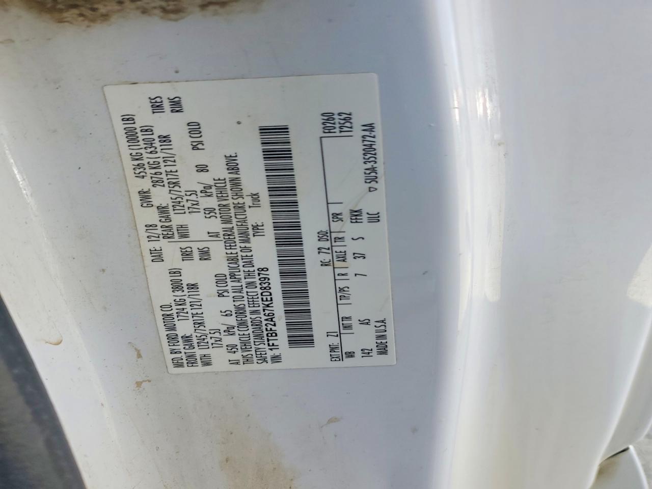 2019 Ford F250 Super Duty White vin: 1FTBF2A67KED83978