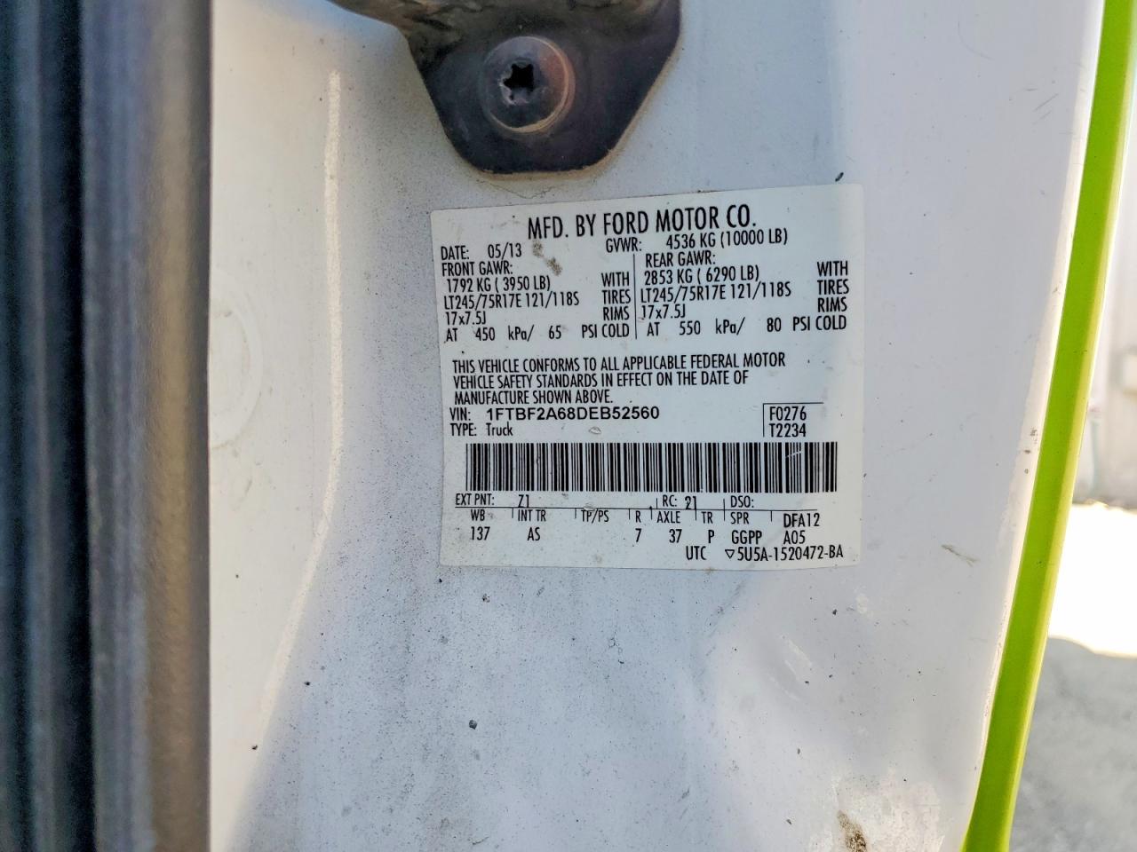 2013 Ford F250 Super Duty Green vin: 1FTBF2A68DEB52560