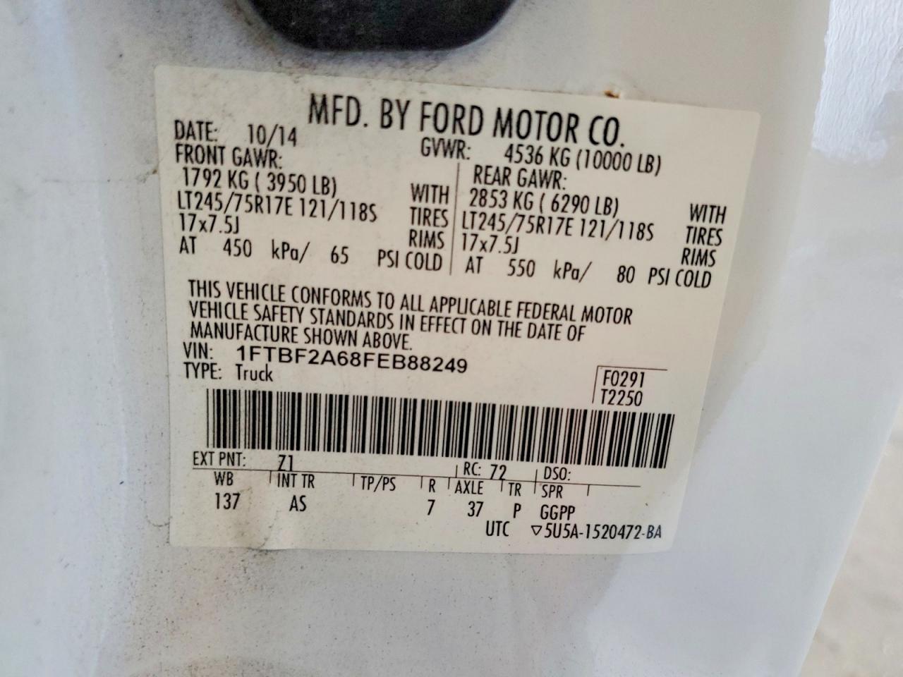 2015 Ford F250 Super Duty White vin: 1FTBF2A68FEB88249