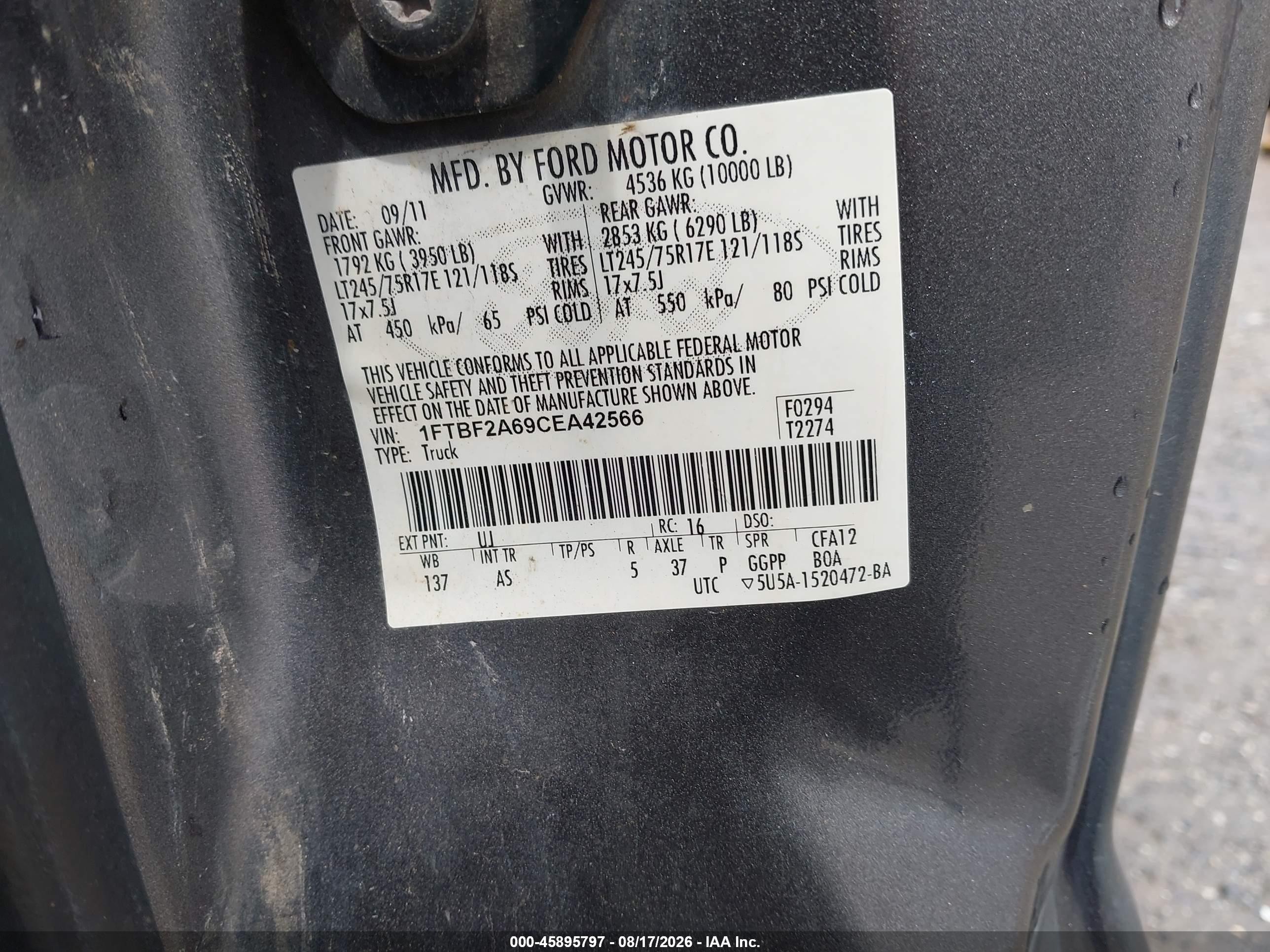 2012 Ford F-250 Xl Gray vin: 1FTBF2A69CEA42566