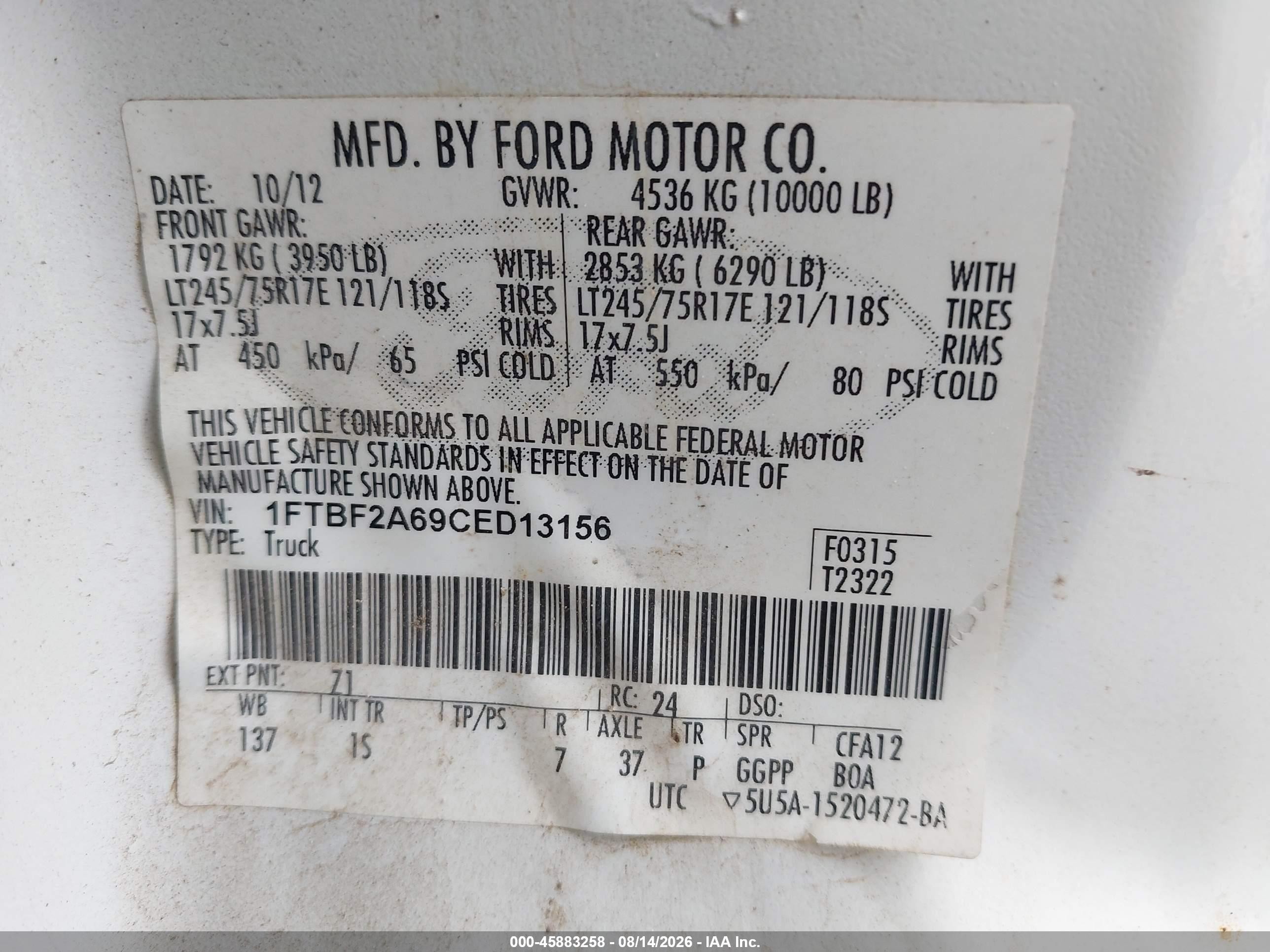 2012 Ford Super Duty F-250 Srw Xl White vin: 1FTBF2A69CED13156