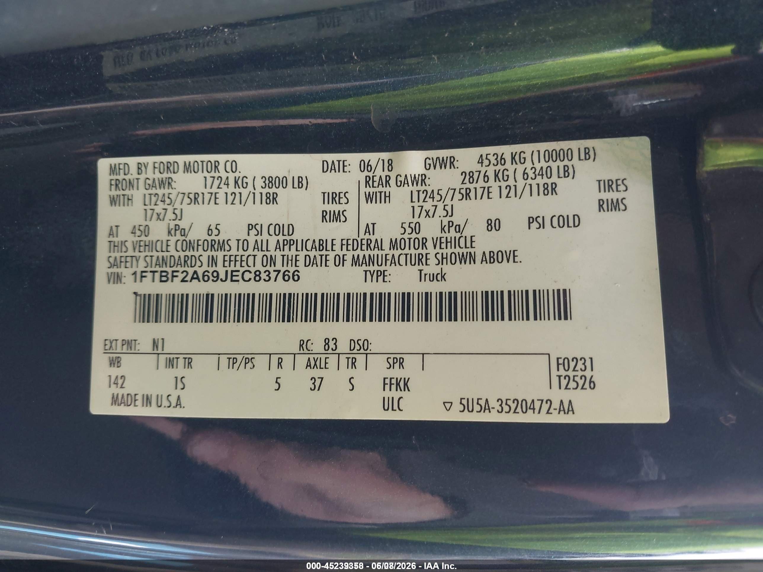 2018 Ford F-250 Xl Blue vin: 1FTBF2A69JEC83766
